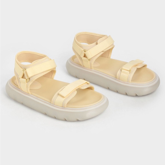NEW Charles & Keith Recycled Polyester Velcro-Strap Sports Sandals - Yellow - Picture 5 of 11